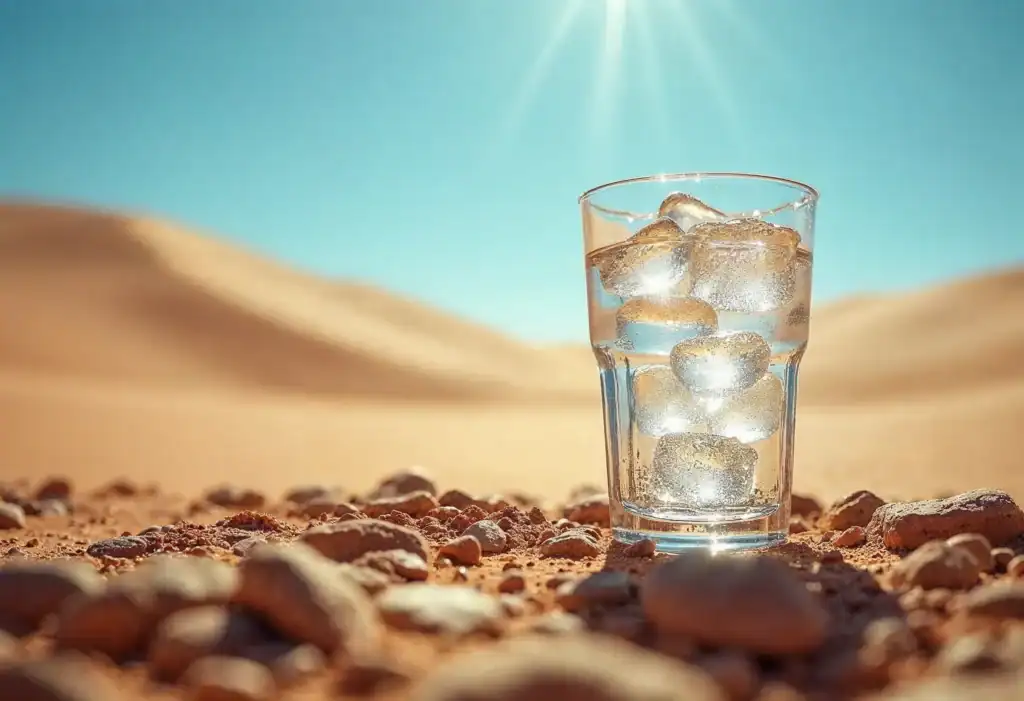An image of a glass of water placed in the middle of the desert, with the ice inside still unmelted, conveys a sense of refreshment and extreme cold, Boardcast, บรอดแคสต์, คอนเทนต์, ผลิตคอนเทนต์, สร้างคอนเทนต์ , ไวรอล, Viral, , การตลาด,การตลาดออนไลน์, กลยุทธ์การตลาด, ทำการตลาดออนไลน์,ยิงแอดเฟสบุ๊ค ,ยิงแอด,เฟสบุ๊ค,Facebook,SEO, , รับทำการตลาดออนไลน์, รับทำ SEO, วิธีทำ SEO, ติดอันดับหน้าแรก Google, bgrand marketing